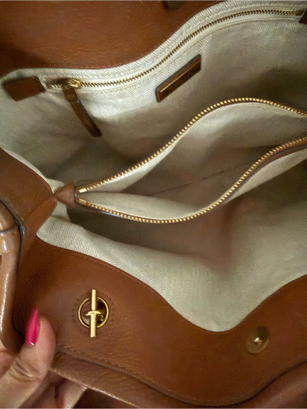 Tory Burch kira leather tote brown brown grained leather snap - Picture 4 of 10